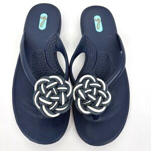 Oka-B Womens Navy Blue Rope Knot Thong Sandals Flip Flops Size M Made in USA